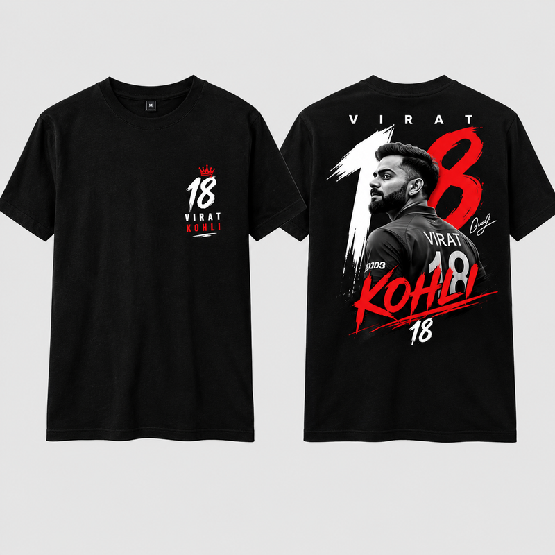 Virat Kohli 18 Graphic Printed T-Shirt black