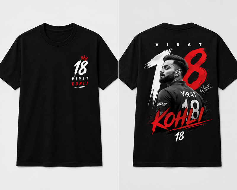 Virat Kohli 18 Graphic Printed T-Shirt black
